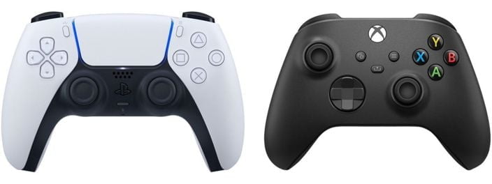 Controles de Playstation 5 e Xbox Series lado a lado