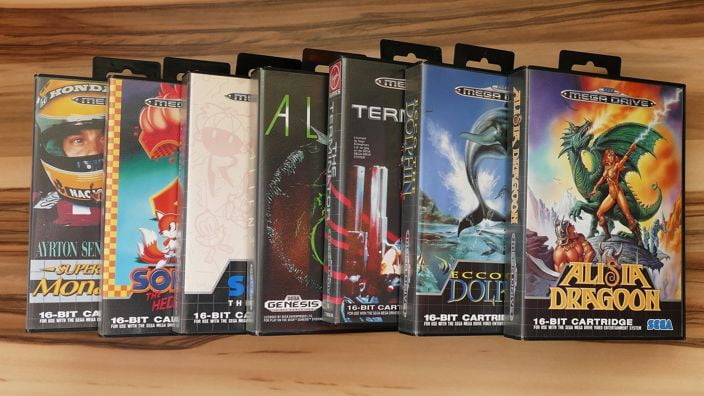 Imagem com uma coleção de jogos de Mega Drive